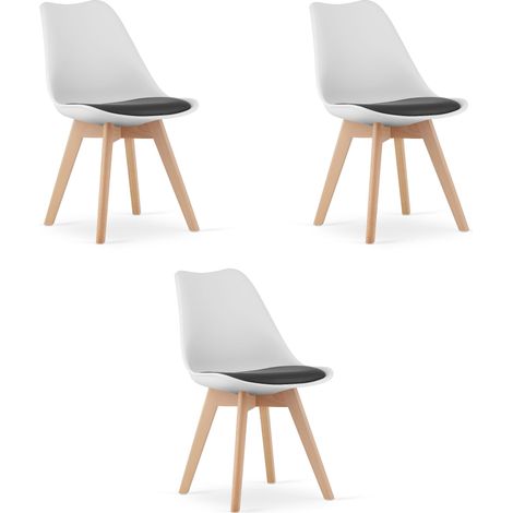 Silla Mark en blanco y negro / patas naturales x 3 (1/5)