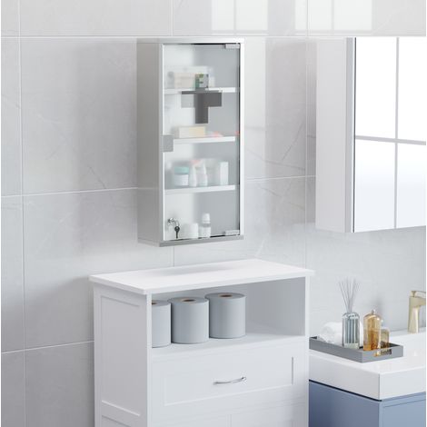 Armoire à pharmacie verrouillable en acier inoxydable 30 x 12 x 60 cm (1/5)