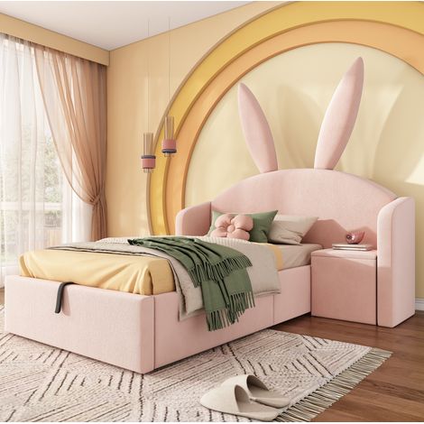 letto contenitore 90x190 con comodino velluto rosa HAVRYA (1/5)