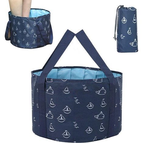 Bassin pliant, baignoire de voyage portable pour tremper les pieds, seau pliable multifonctionnel étanche pour les voyages en plein air, le camping, la randonnée, la pêche, la plage (26 L, bleu foncé) (1/5)