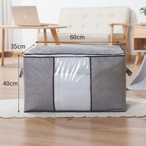 Lot de 2 Sac de Rangement Vetement , Boîte de Rangement Sous lit Pliable, Housse Rangement Couette Organisateur de Placard, Gris (1/4)