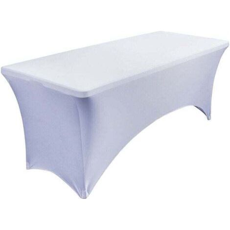 White Folding Table Cover 6ft (183 76 76cm) Elastic Table Cover Wedding, XU,Outdoor Wedding Celebration Rectangular Elastic Tablecloth Cocktail Table Cover - (1/4)