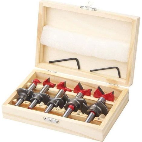 Forstner Foret, 5 pièces 15-35mm Jeu de Forets à Positionnement Réglable, Scie Cloche à Bois en Carbure Cémenté avec Butée de Profondeur (1/5)