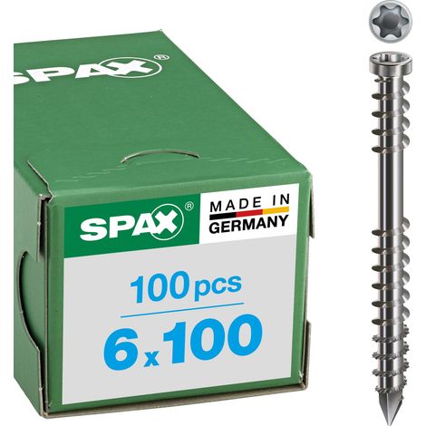 Vis terrasse, 6x100 mm, 100 pce, Filetage de fixation, Tête cylindrique, T25, Pointe CUT, Acier inoxydable A4 (1/3)