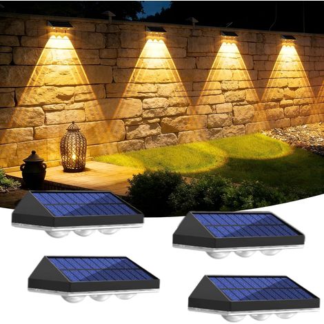 Lot de 4 Lampe Solaire Extérieur Applique, Solaires Murale Jardin, IP65 Étanche, 3 Modes - 3000K/4000K/6000K, Auto ON/OFF Lampe Solaire Murale Extérieur pour Clôture, Cour, Patio, Jardin Mur (1/5)