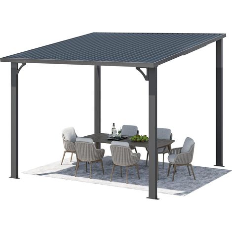 YODOLLA 3x3m Gartenpavillon, Hochwertiger Wandmontierter Leaning-to Metall-Pergola, Schwarz
