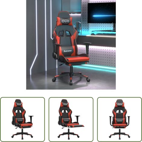 Massage - Gaming-Stuhl mit Massage & Fußstütze Schwarz & Rot Kunstleder (1/5)