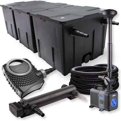 SunSun Komplettset: CBF-350C Teichfilter bis 90000 L Teichfilteranlage, CTF-8000 Teichpumpe 8000l/h 70W, CUV-324 Teichklärer 24W, 25m Teichschlauch 25 mm, CTP-2803 Springbrunnen 3000l/h 10W