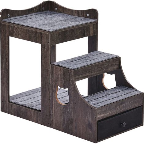 Lit superposé pour animaux avec escaliers amovibles, plateforme de couchage pour chien/chat, perchoir fenêtre, gris (1/5)