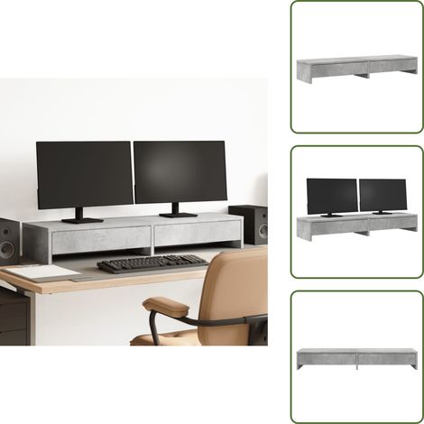 Truciolato - vidaXL Supporto Monitor con Cassetti Grigio 100x27x15 cm in Truciolato - Supporto per monitor