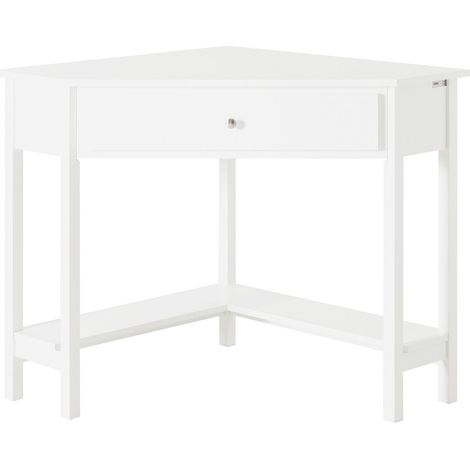 Sobuy – Bureau d'angle FWT31W en bois MDF laqué blanc – Dimensions 76x76cm – Tiroir avec glissières métal – Charge max 75kg