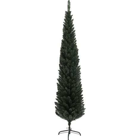Sapin de Noël artificiel mince H.195 cm 390 branches vert foncé (1/5)