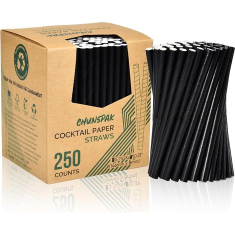 Lot de 250 pailles jetables en papier, courtes et larges, noires, 14,6 x 0,8 cm, pour cocktails, margarita, boissons mélangées, maison, bar et restaurants (1/5)