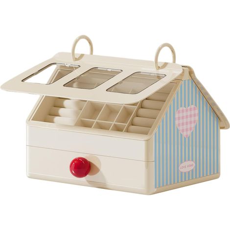 Boîte à bijoux, jolie boîte à bijoux multifonctionnelle en forme de maison avec tiroirs - adaptée aux enfants, filles et amis, idéale pour ranger bracelets et colliers (comprend 15 sacs transparents s