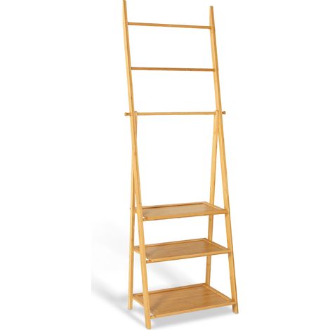 Idmarket – Porte-serviettes en bambou 3 niveaux – 3 barres de séchage – Dimensions 53x31x152 cm – Fixation murale pour gain de place