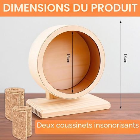 Roue en bois pour hamster - Diamètre : 15 cm - Équipée de coussinets silencieux - Convient pour Totoro Mouse, écureuil, chinchilla et petit animal de compagnie (1/4)