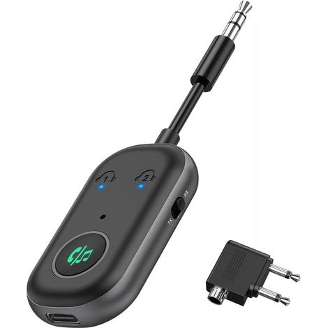 Trasmettitore e ricevitore Bluetooth - Adattatore audio - Ascolto wireless - Doppia connessione 2 in 1 - 13 ore di riproduzione - Nero (1/5)