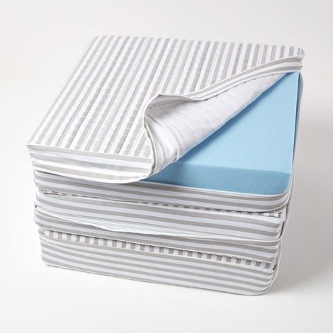 HOMESCAPES Grey Stripe Quilted Cotton 3 Seater Orthopaedic Booster Cushion Cover