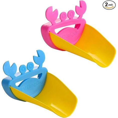 Rallonge de robinet, lot de 2, en forme de crabe, accessoire de rallonge de poignée d'évier, rallonge en PP pour enfants, lavage des mains, cuisine, salle de bain, évier, bleu et rose (1/5)
