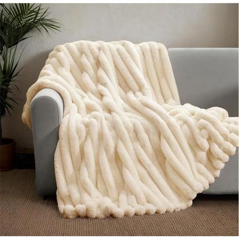 Super Warm Velvet Polar Fleece, Double-Layer Soft Fluffy Faux Rabbit Fur (Beige, 120x200cm)