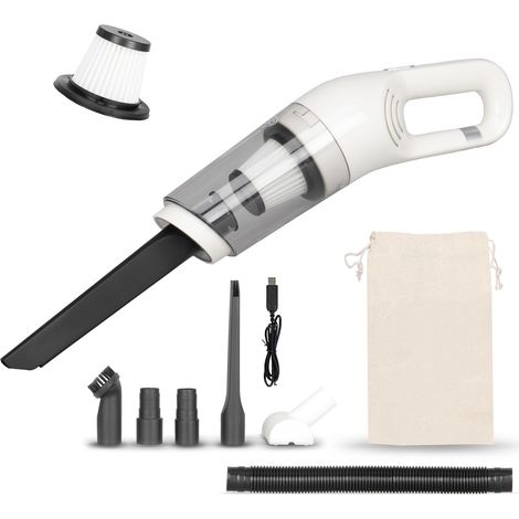 alca® Akku Handstaubsauger I kabelloser Autostaubsauger 70W 7,4V I 5500Pa Saugkraft I USB C I inkl. Beutel I weiß