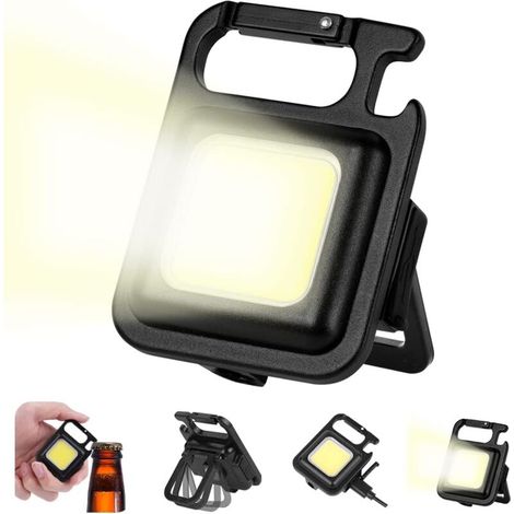 Lampada da lavoro ricaricabile COB, mini torcia portatile da campeggio da 500 lumen, torcia portachiavi impermeabile con apribottiglie, base magnetica, per campeggio/emergenze/riparazioni - Crezuo