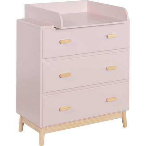 Mobili Rebecca – Table à langer amovible 100x80x42 cm – MDF et pin rose marron – 3 tiroirs pour rangement – Montage requis