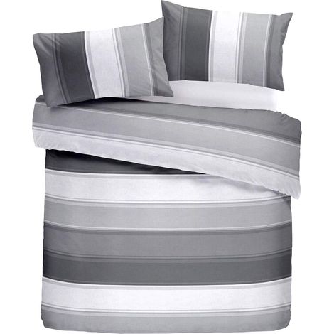 Housse de Couette à Larges Rayures Blanches et Grises 200 x 200 cm 2 taies d'oreiller Housse de Couette à Rayures contemporaines en Gris Parure de lit doublée Grise (1/5)