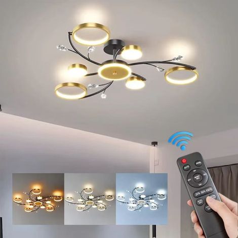 Plafonnier LED moderne, lustre encastré, luminaire décoratif, convient aux salons, chambres et salles à manger (6+1, lumière tricolore) (1/5)