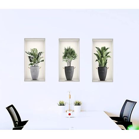 GROOFOO 3 Pièces Autocollants de Plantes en 3D Amovibles Autocollants Muraux DIY, Décoration Art Déco Bureau Maison Salon Chambre Décoration Murale (1/5)