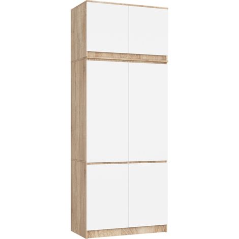 Kleiderschrank S90 mit Erweiterung Sonoma Eiche 90 cm 6 Türen Front Weiß 6 Regalböden B90xH235xT51 cm (1/5)