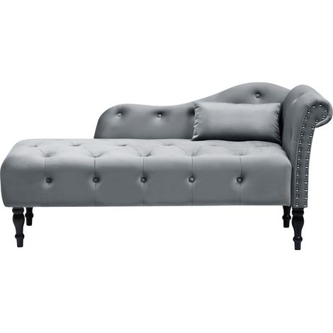 Chaise longue retro terciopelo capitoné con cojín gris derecho Ivry (1/5)