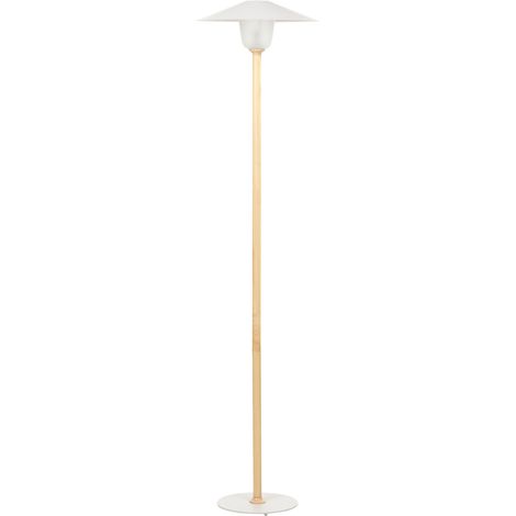 Lámpara de pie moderna base de madera maciza pantalla cónica blanca Moppy