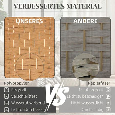 Séparateur d'espace, cloison pliante 4 panneaux, motif tressé, pin naturel, bois massif (1/4)