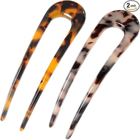 Lot de 2 épingles à cheveux en acétate de cellulose motif léopard, fourche en U écaille pour femme, 2 dents (1/5)