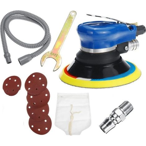 Meuleuse pneumatique, cireuse pour voiture, polisseuse, ponceuse, petite meuleuse, ponceuse à air, polisseuse réglable 15 cm + clé + raccord standard européen + sac d'aspiration des poussières + jeu d (1/5)