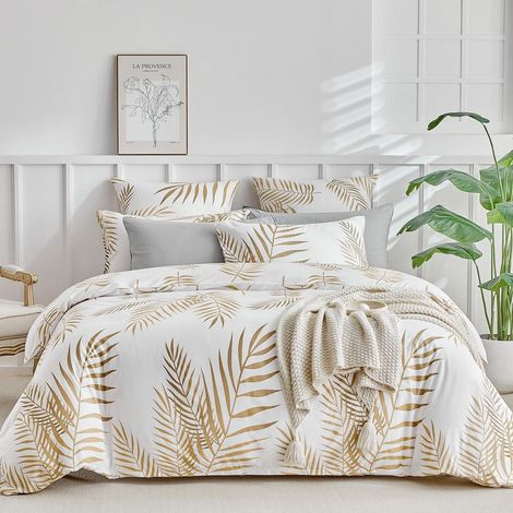 Ensemble de literie King-Size motif feuilles tropicales, 200x200 cm, microfibre