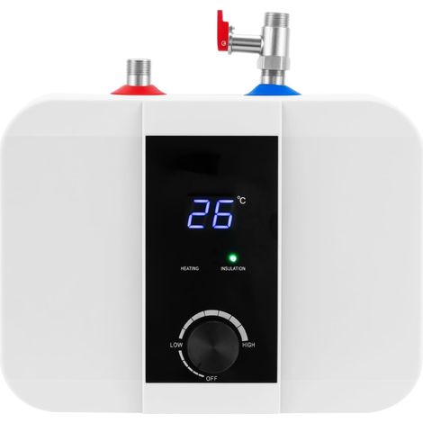 HAUTOUR Petit chauffe-eau sous évier 6 l - Résistant à la pression - 1500 W - Pour cuisine - Avec écran LED - Chauffe-eau électrique - Pour une utilisation sous les éviers de cuisine et lavabos