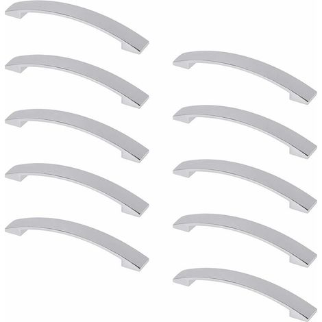 Modern Aluminum Furniture Handle - Furniture Door and Drawer Handle - Bedroom, Kitchen, Living Room, Office - Polished Chrome - Screws Included - Center Distance 96mm - 10 Pieces (1/5)