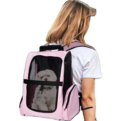 Sac à dos pour chien, 36 cm x 30 cm x 49 cm, Métal, Convient aux races moyennes, Capacité de charge 15 kg, Rose (1/5)