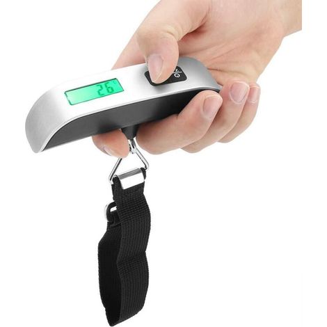 Bilancia digitale portatile per valigie: schermo LCD, capacità 50 kg, design compatto e leggero, ideale per i viaggi aerei.