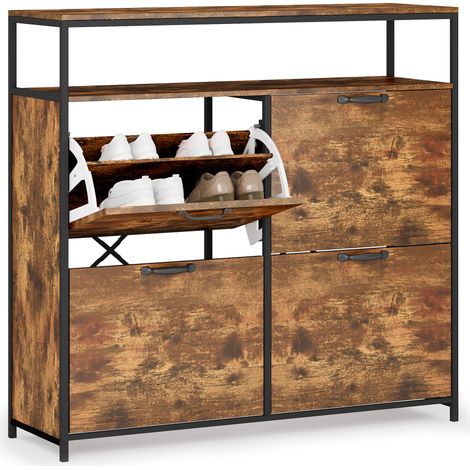 Scarpiera 4 Ante Stretto Bealife con Ripiani Regolabili Vani a Giorno per Ingressi Corridoi e Camere da Letto 98,5 x 30 x 95 cm Vintage