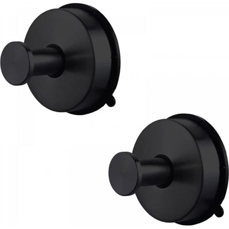 2 Pièces Crochet Ventouse en Acier Inoxydable, Porte Serviette Salle de Bain, Accroche Torchon Cuisine, Porte Manteau,Noir (1/5)