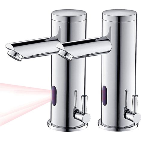 2PCS Auralum Rubinetto a Infrarossi, Rubinetto Miscelatore con Sensore Elettronico Automatico, Rubinetto Bagno Lavabo per lavello funzionamento a batteria, Finitura Cromata (1/5)