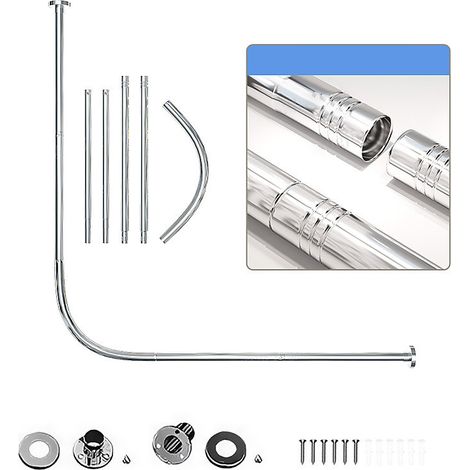 Tringle à rideau de douche télescopique en acier inoxydable en forme de L, support de rideau de douche, 108-138cm (argent) (1/4)