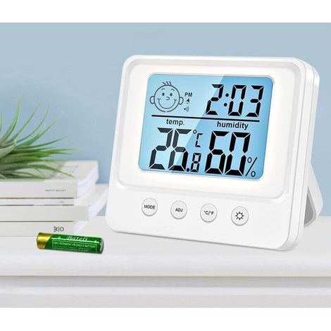 Thermomètre Intérieur Hygromètre, Capteur Humidité Station Meteo Interieur, Intelligente Rétroéclairage, Horloge, Date, ℃ / ℉ Commutable, Thermomètre Maison Hygromètre Bureau Serre (1/4)