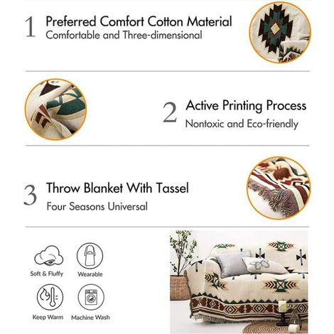Une Pièce Plaid Américain Ethnique Canapé Couverture Tricoté Pleine Couverture Sucre Jacquard Canapé Couverture-90150 cm MNS (1/4)