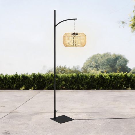 Lampe solaire de jardin sur pied en acier et rotin PE noir (1/5)