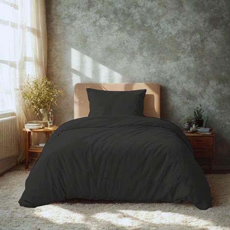 Housse de Couette 2 Parties 135x200 cm + taie d'oreiller 40x80 cm, 100% Microfibre brossée, Anthracite (1/5)