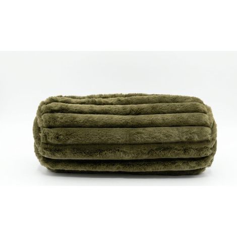 HOMESCAPES Green Ribbed Bolster Cushion, 40 x 15cm (1/4)